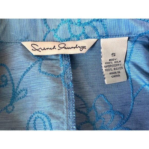 French Laundry Silk Jacket Blue Floral Embroidery 3/4 Sleeve Size Small - Picture 8 of 8